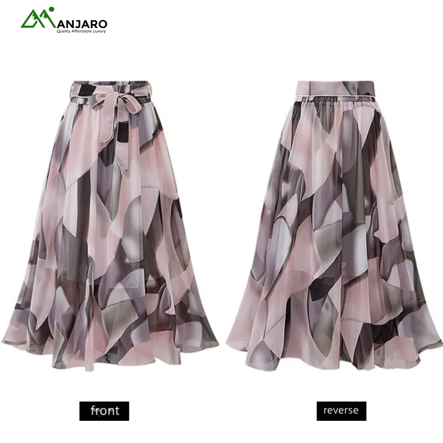 Chiffon High-Waist Knee-Length Pleated Skirt for Women – Elegant Summer Casual Vintage Style(Shipping Fee Included)