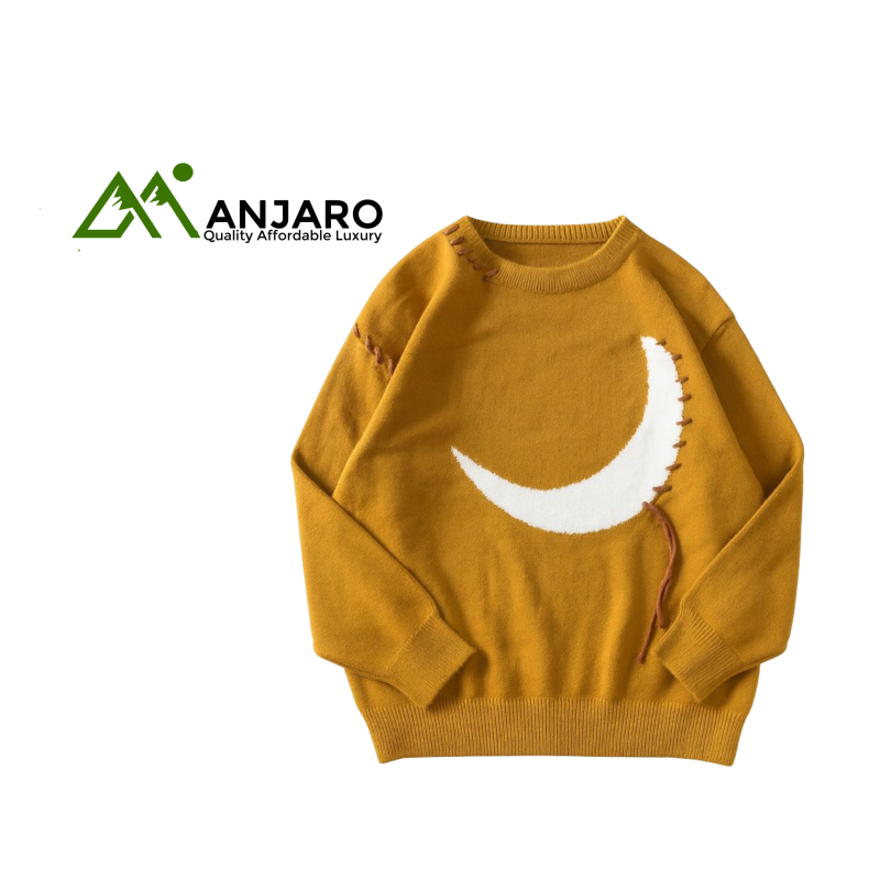 Crescent Moon Stitched Sweater | Minimalist Deconstructed Pullover for Artistic Streetwear