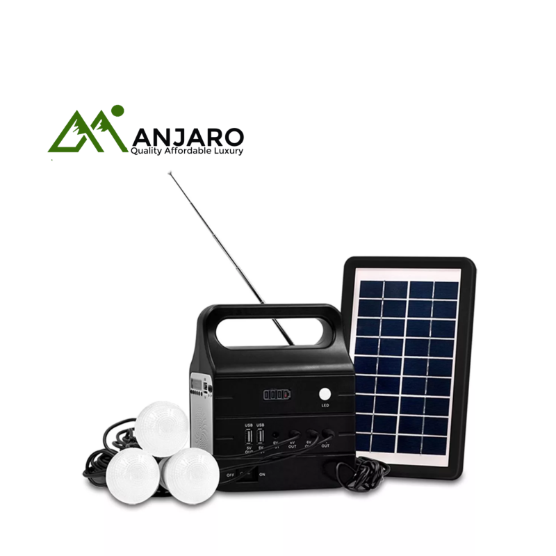 TJ-039 Solar Lighting System with FM Radio – 10W Panel, 350 Lumens, 7AH Battery, Multi-Lamp Setup with Entertainment