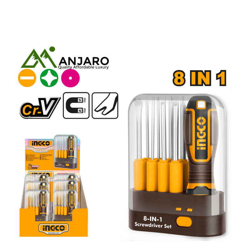 Ingco AKISD0901 9 Pcs interchangeablescrewdriver set