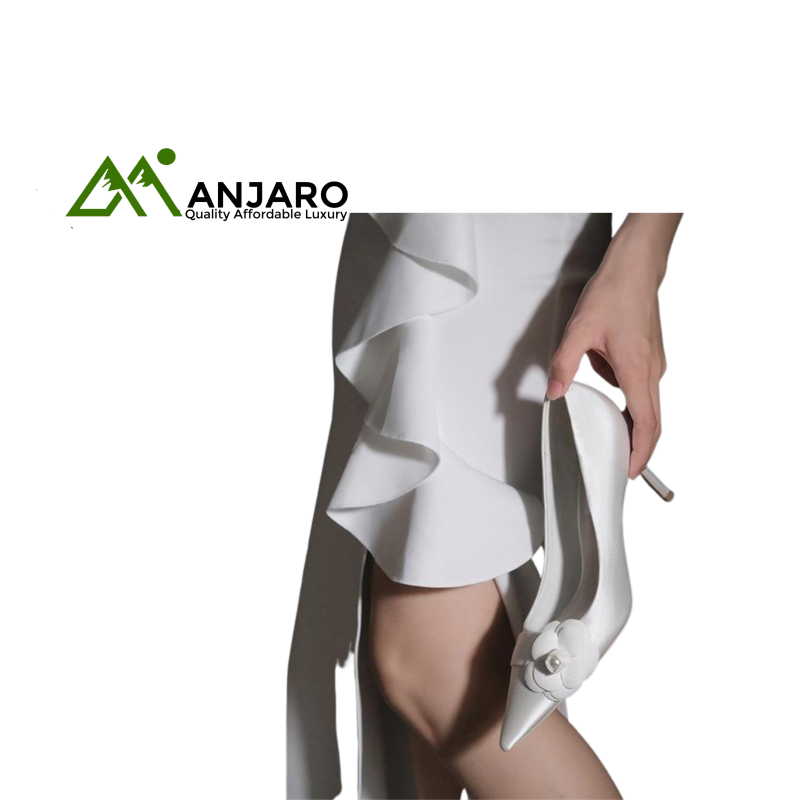 Women’s White British Style Stiletto Wedding Pumps – 6.5cm Pearl Camellia Flower Bridesmaid Heels