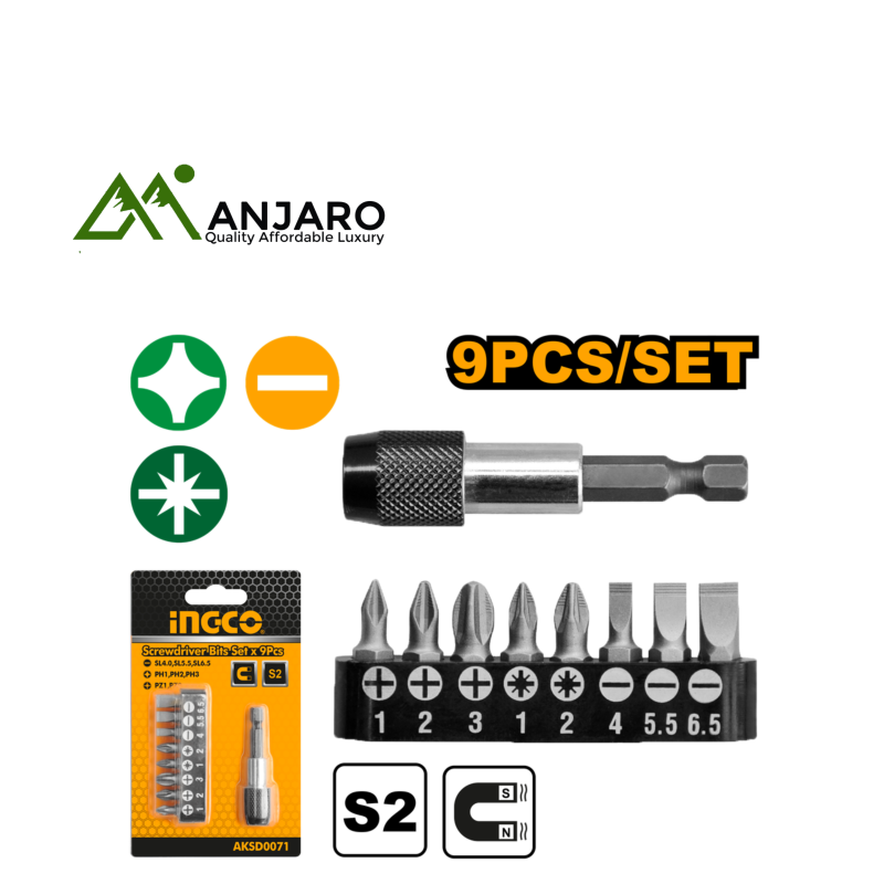 Ingco AKSD0071 9 Pcs screwdriver bits set