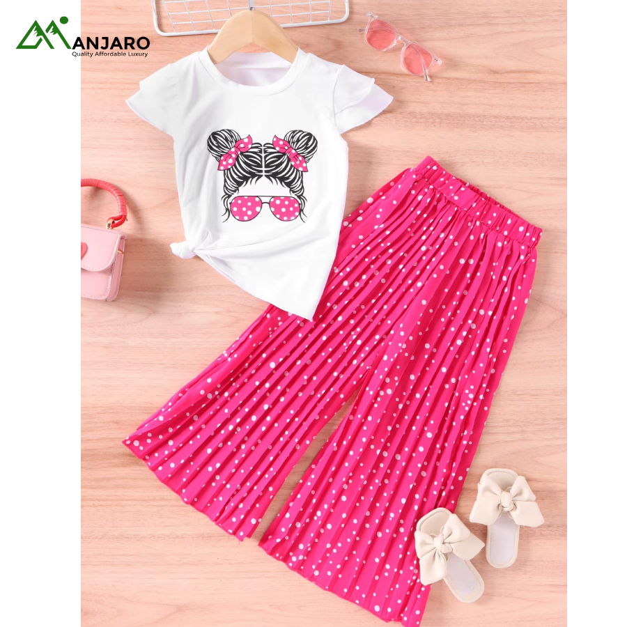 Baby Toddler Girls Summer Shirt & Pants 2-Piece Outfit Set | Soft Cartoon Casual Clothing Set