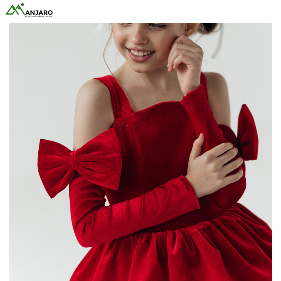 Christmas Toddler Girls 3D Flower Spaghetti Strap Party Dress with Arm Sleeves – Knee-Length Ball Gown(Shipping Fee Included)