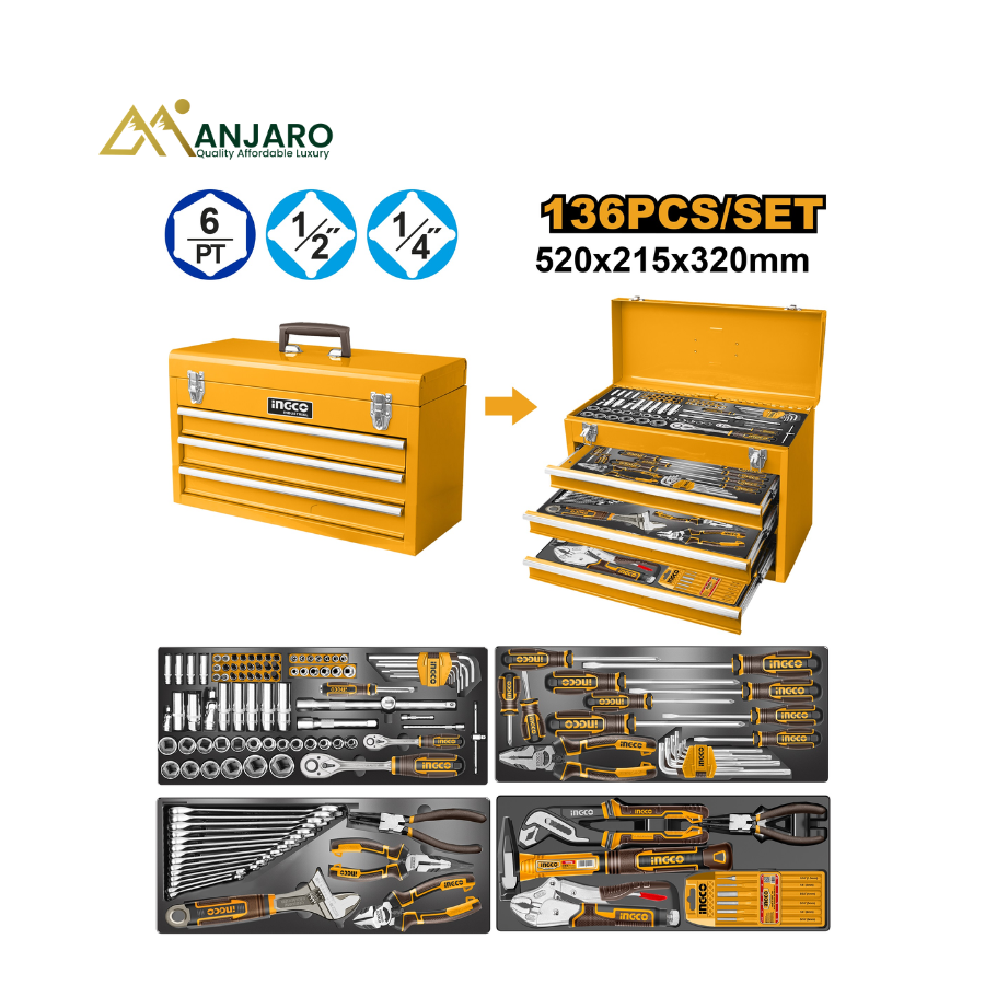 Ingco 136 Pcs Tool Chest Set Socket Ratchet Wrench Screwdriver Kit HTCS261368