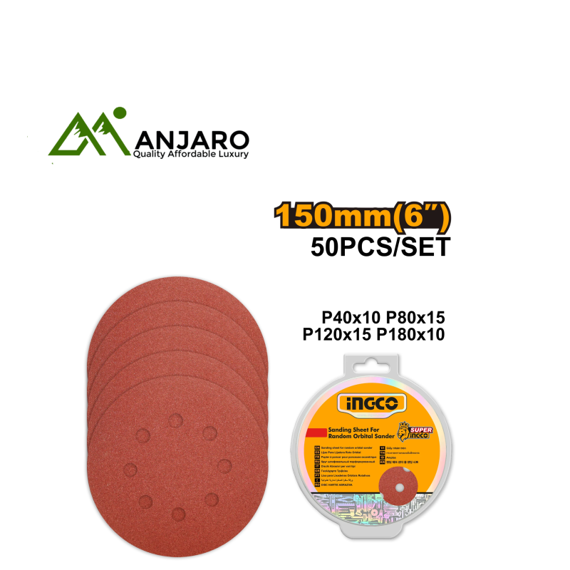 Ingco 150mm Sanding Sheet Set for Random Orbital Sander  AKRS1500511