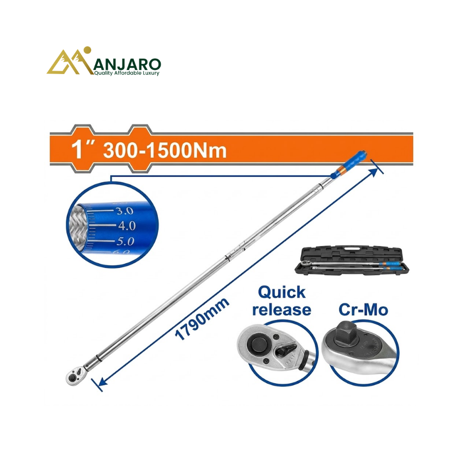Wadfow WWQ9D42 Preset Torque Wrench 1" Drive | 300-1500Nm Heavy-Duty Industrial Torque Tool