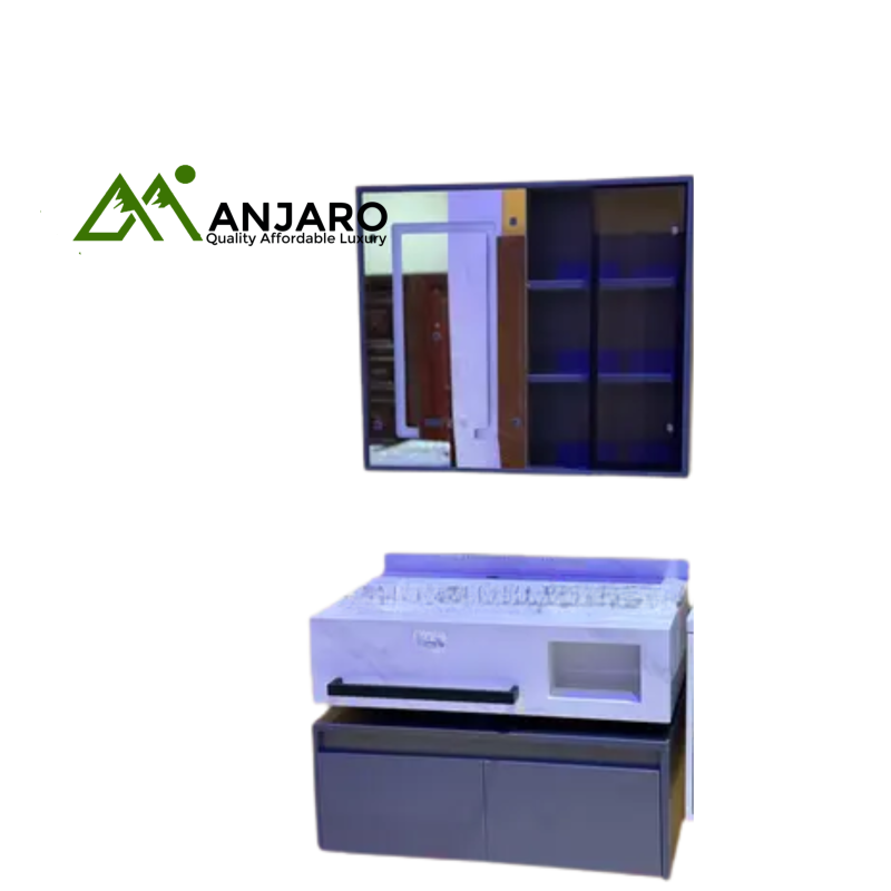 Modern Bathroom Sink with Mirror and LED Cabinet – Space-Saving Vanity Set
