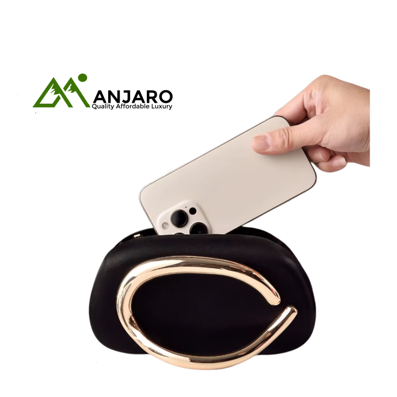 Women's Trendy PU Leather Clutch Bag – Compact Stone Purse with Metal Handle & Chain Strap, Waterproof