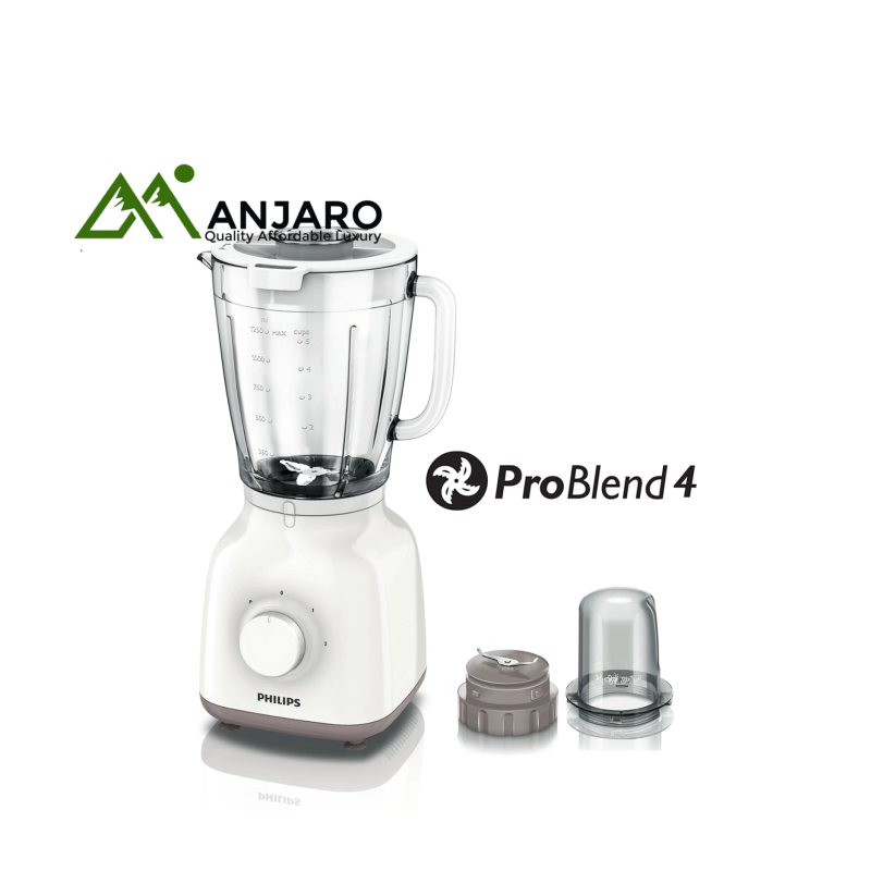 PHILIPS Blender HR2106/01 – 400W, 1.5L Glass Jar, Stainless Steel Blades & Pulse Function