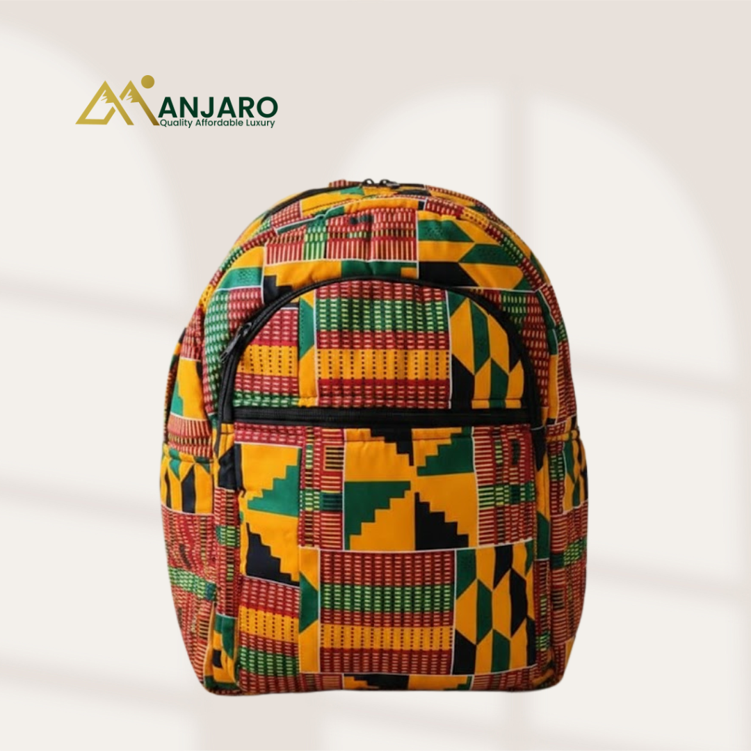 Artisan Golden Kente Geo-Pattern Backpack