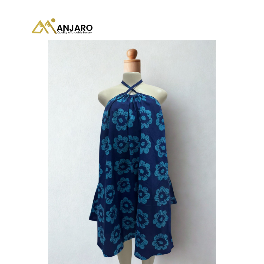 Indigo Floral Halter Flare – Azure Bloom Edition