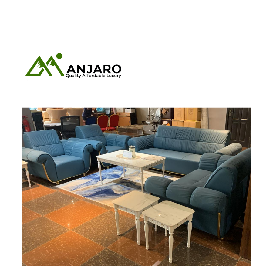 Bold Teal Blue Leatherette 6-Seater Sofa Set with Rolled Arms & Gold Accents – Dynamic Style and Lasting Comfort