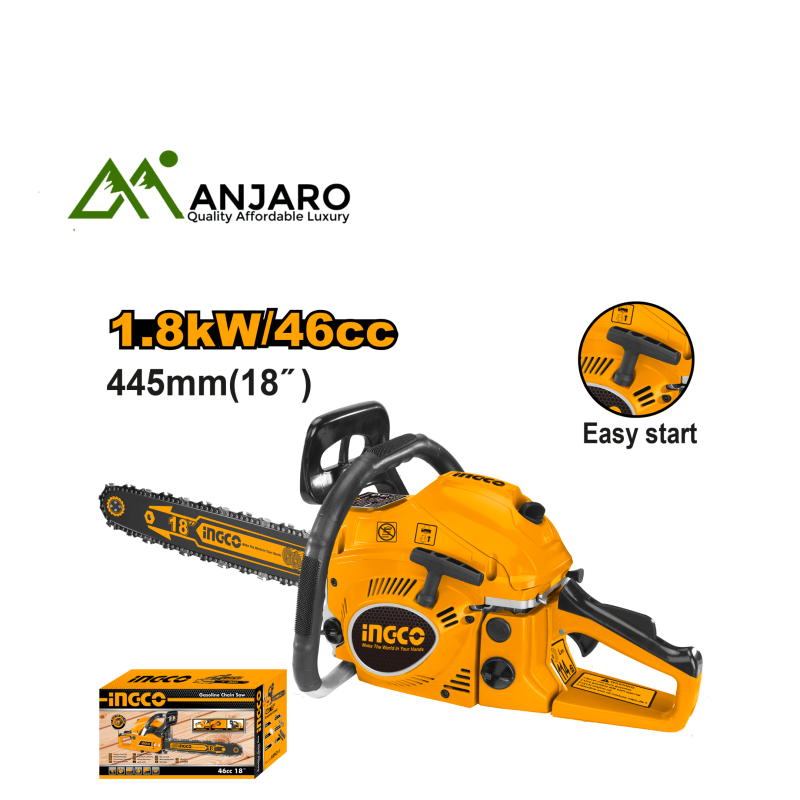 Ingco Gasoline Chain Saw – 46cc, 1.8kW, 18" GCS5451811