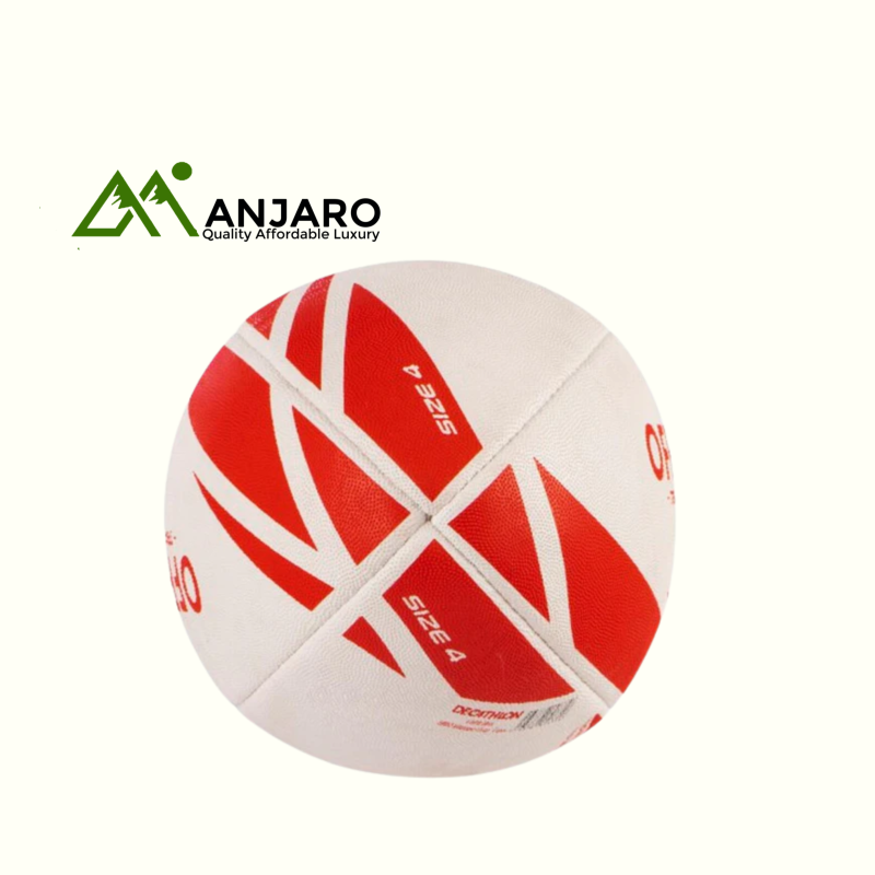 Rugby Ball R100 Size 4 - Red | Hand-Stitched Ball for Ages 10–14