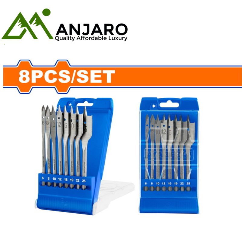 8‑Piece Flat Wood Drill Bit Set WWF6B08