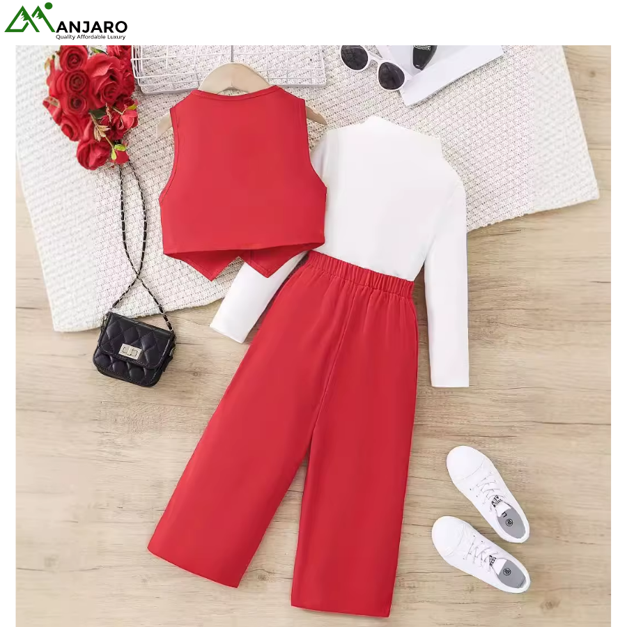 European Style Kids Clothing Set –  Long Sleeve Top + Loose Wide Leg Pants for Girls, Breathable Comfort(Shipping Fee Included)