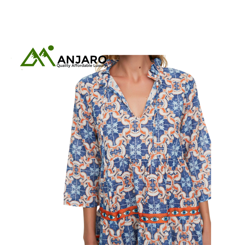 Patterned Stripe Detailed Voile Cotton Dress – Lightweight Colorful Beachwear | 100% Cotton | Sizes S–L