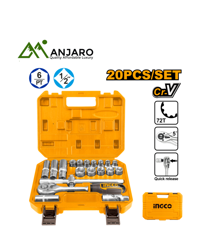 Ingco HKTS12201 20 Pcs 1/2" socket set