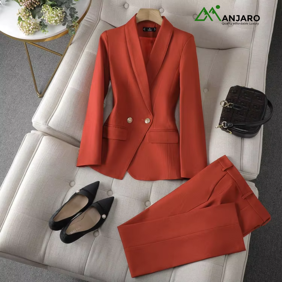 D&M High-End Women’s Business Slim Pants & Blazer Suit Set – 100% Cotton, Patchwork, Waterproof Office Formal Wear(Shipping Fee Included)