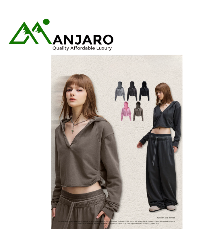 BE Women’s Autumn Retro Hot Girl V-Neck Cropped Hooded Top