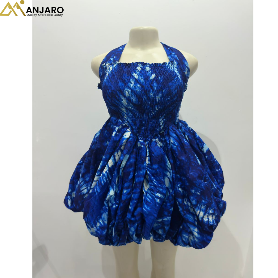 Bubble Hem Mini Dress – Royal Blue Tie-Dye