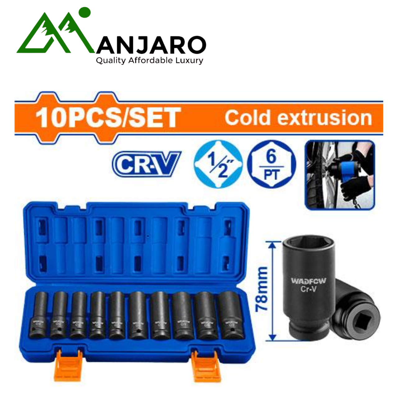 WMS2D02 10 Pcs 1/2" Deep Impact Socket Set