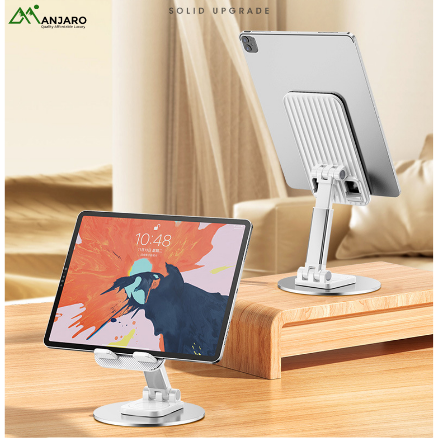 K39 Carbon Steel Desktop Phone & Tablet Stand – 360° Rotating Foldable Lifting Lazy Bracket for Home & Live Streaming(shipping fee included)