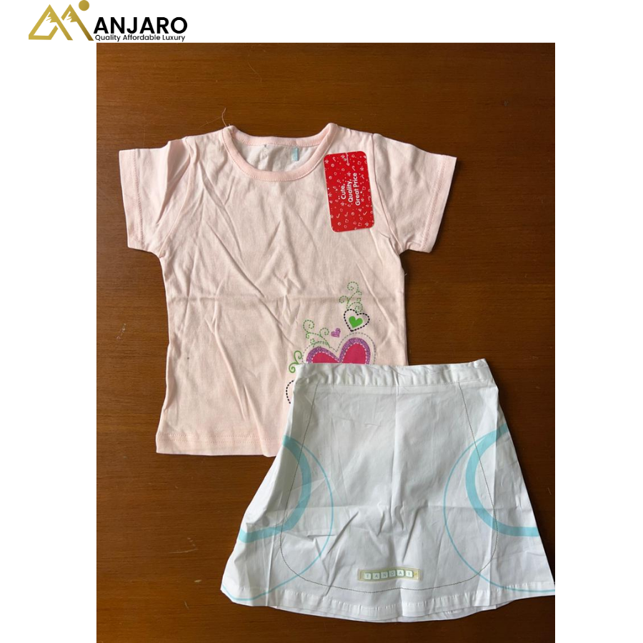 Dancer Girls' Heart Graphic Top and Patterned Skirt Set