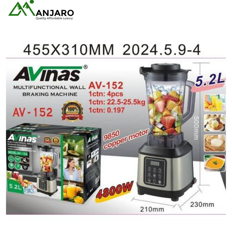 Avinas AV-152 Multifunctional Blender | 4800W, 5.2L Large Capacity | High-Speed Wall Breaking Machine for Smoothies