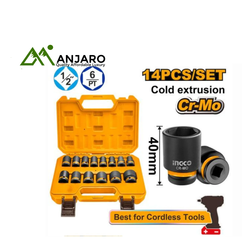 HKISSD12141 – 14 Pcs 1/2" Drive Impact Socket Set | Cr-Mo Steel, Heat Treated for Heavy-Duty Torque Tools