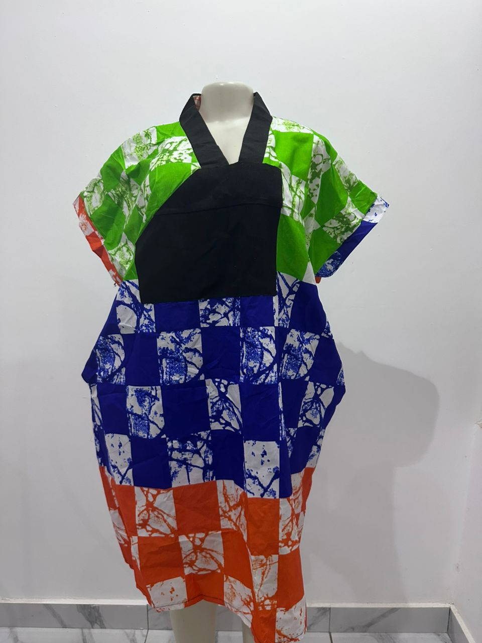 Mosaic Prism Sculpted Bubu – Verdant Green & Cobalt Check