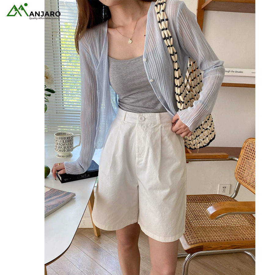 Korean Fashionable Washed Cotton Wide-Leg Shorts – Slim-Look High-Waist Comfort, Button Detail – ZY1035(Shipping Fee Included)