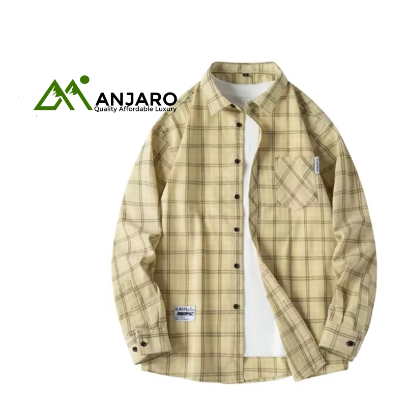 Men’s Plaid Long Sleeve Jacket – Breathable Casual Top with Single Breasted Closure