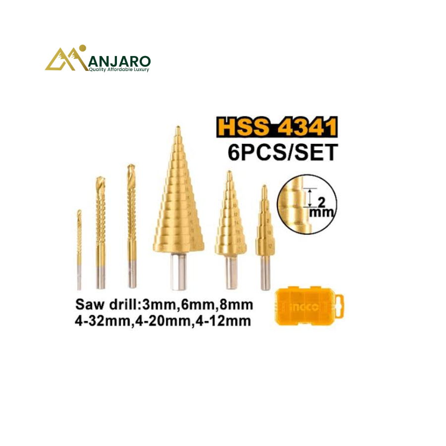 Ingco HSS 4341 Step Drill Bit Set 6-Piece with Saw Drills AKSDS2061