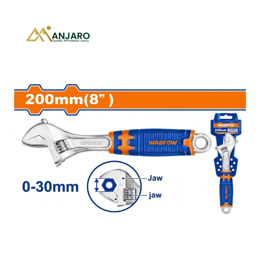 WADFOW WAW2208 Adjustable Wrench – 8-Inch (200mm)Heavy-Duty Chrome Adjustable Spanner