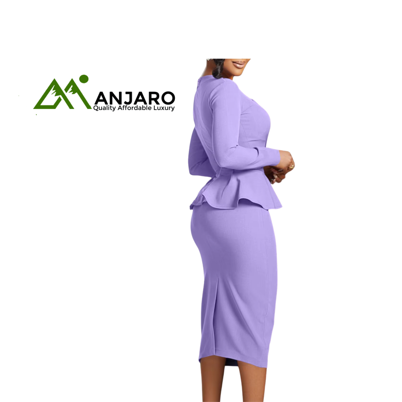 Plus Size Long-Sleeve OL Ruffled Pencil Dress – Elegant African Career Wear (Regular Fit)