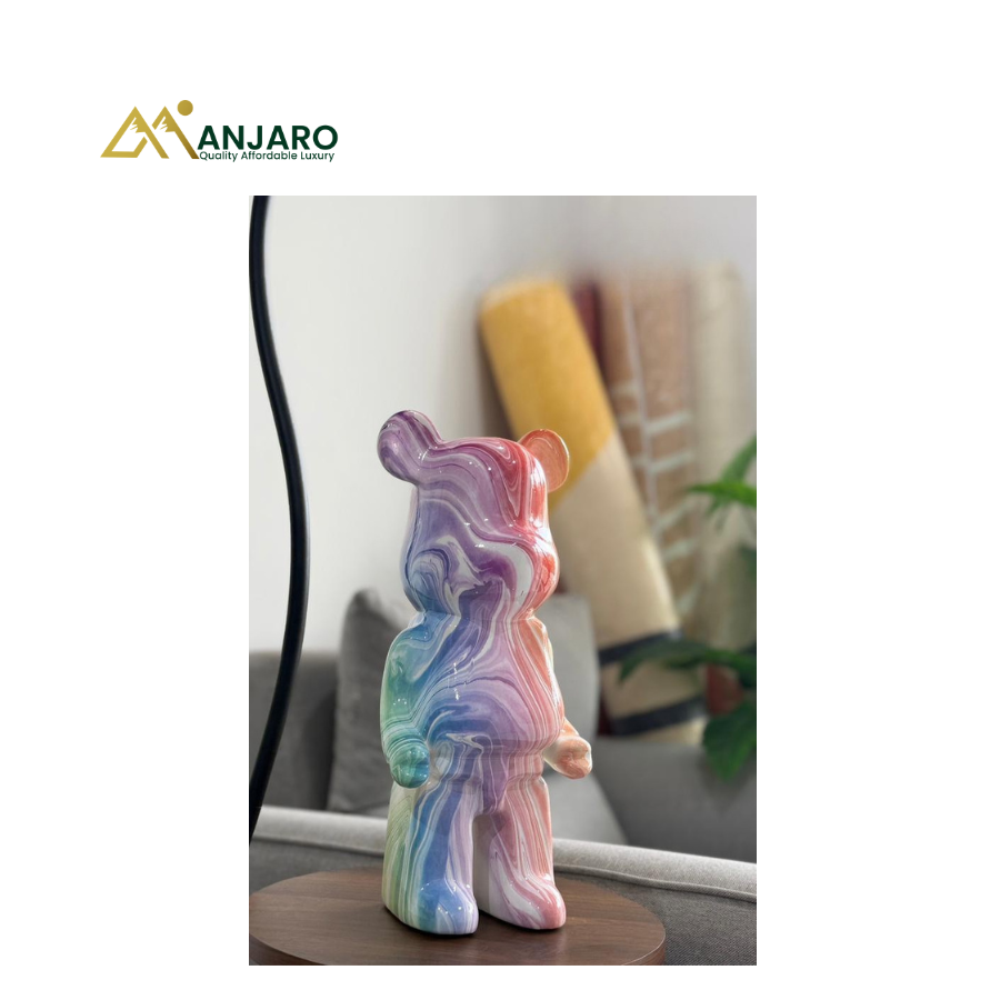 Fluid Marble Bear Sculpture Art Figurine – Modern Decorative Ornament – Medium