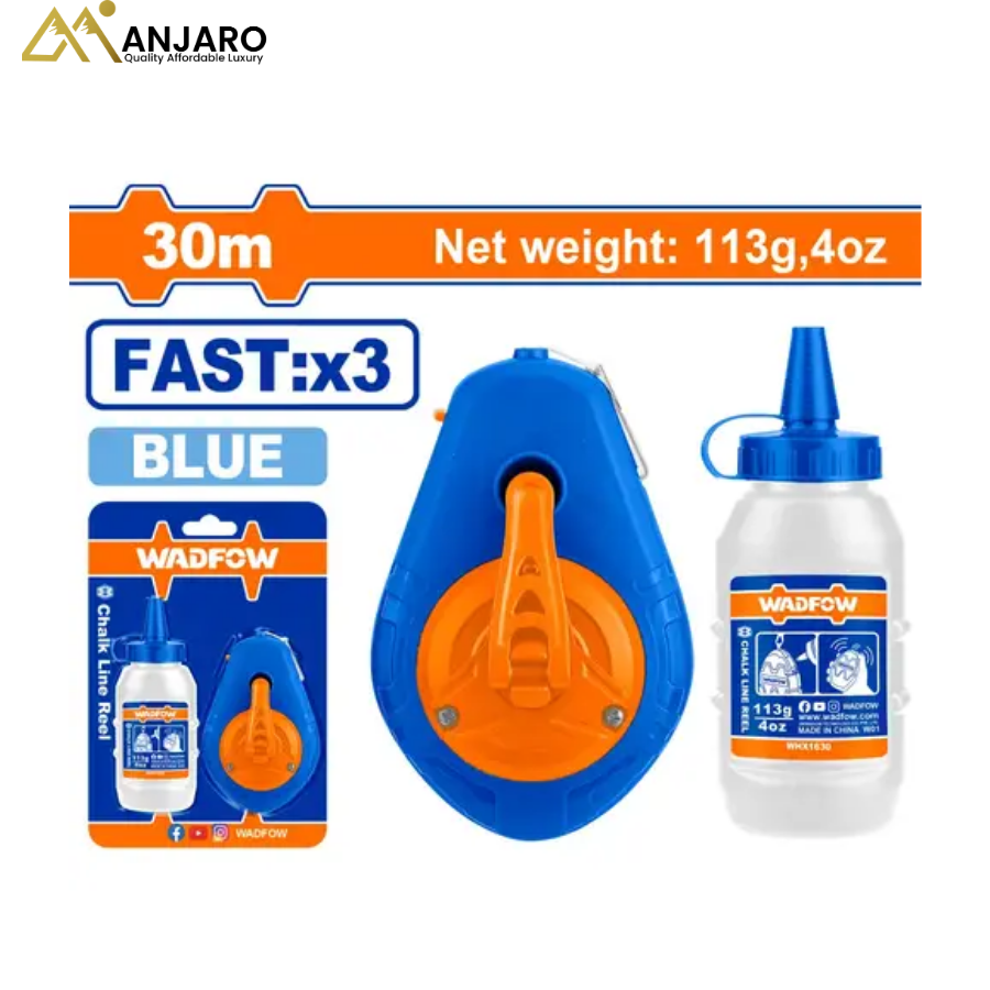 Wadfow Chalk Line Reel – 30m FAST:X3 with ABS Coating and Chalk Bottle WHX1430