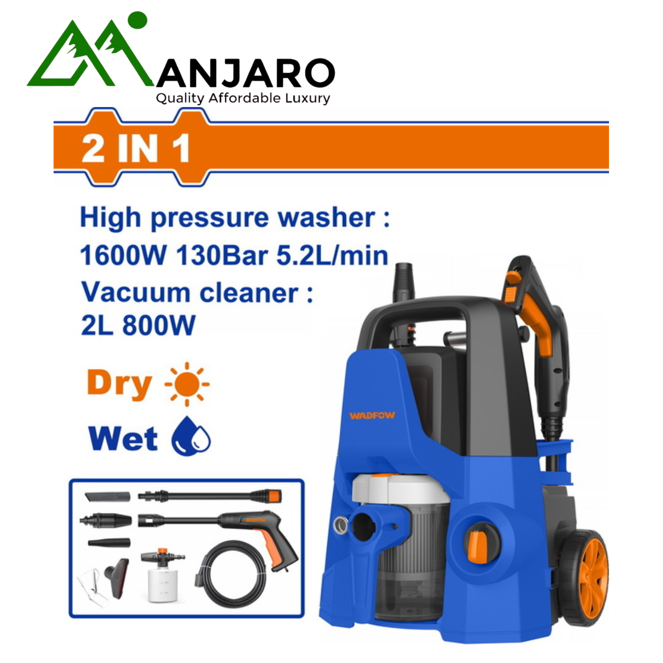 Wadfow 2-in-1 Pressure Washer & Vacuum Cleaner  WHP4A16