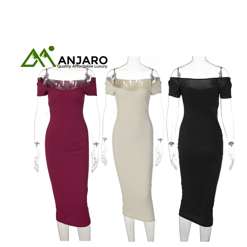 Ribbed Square Neck Midi Dress – Classic Basic Bodycon Daily Casual Women’s Dress