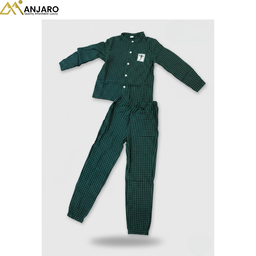 Boys Green Checkered Long Sleeve Shirt & Pants Set – 2 Piece Outfit (Sizes 7–9)