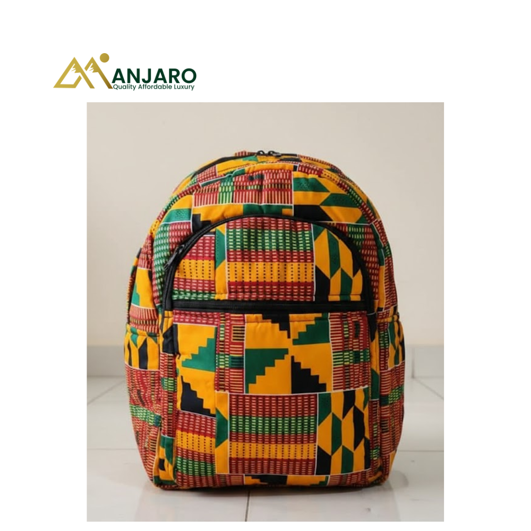 Artisan Golden Kente Geo-Pattern Backpack
