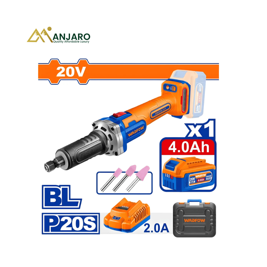 WADFOW Cordless Die Grinder – 20V Brushless Motor, 30,000 RPM, 6mm/1⁄4" Collet with 4.0Ah Battery & Charger WZY1501