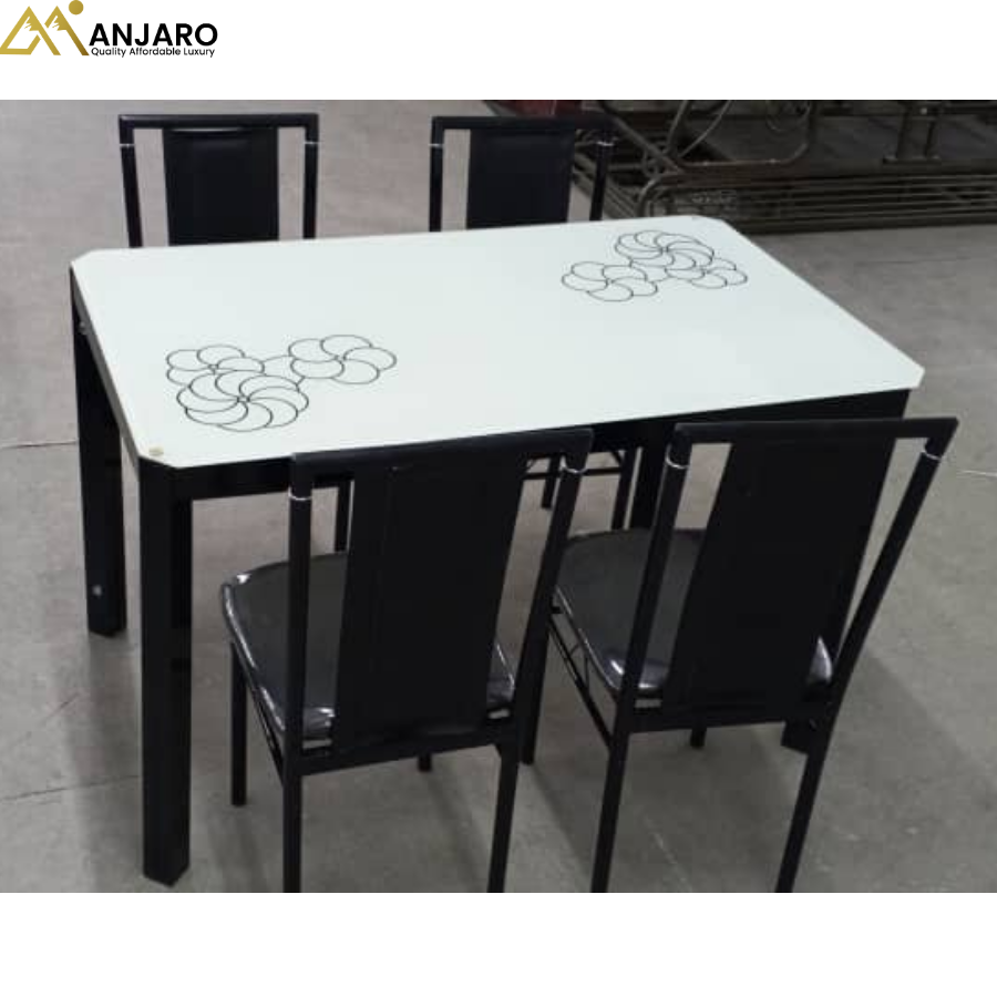 Modern 5-Piece Tempered Glass Dining Set with Floral Accents