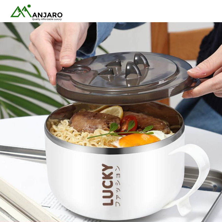 Insulated Stainless Steel Instant Noodle Bowl with Lid – Portable Student Lunch Box, Drainable Rice Bowl(Shipping Fee Included)