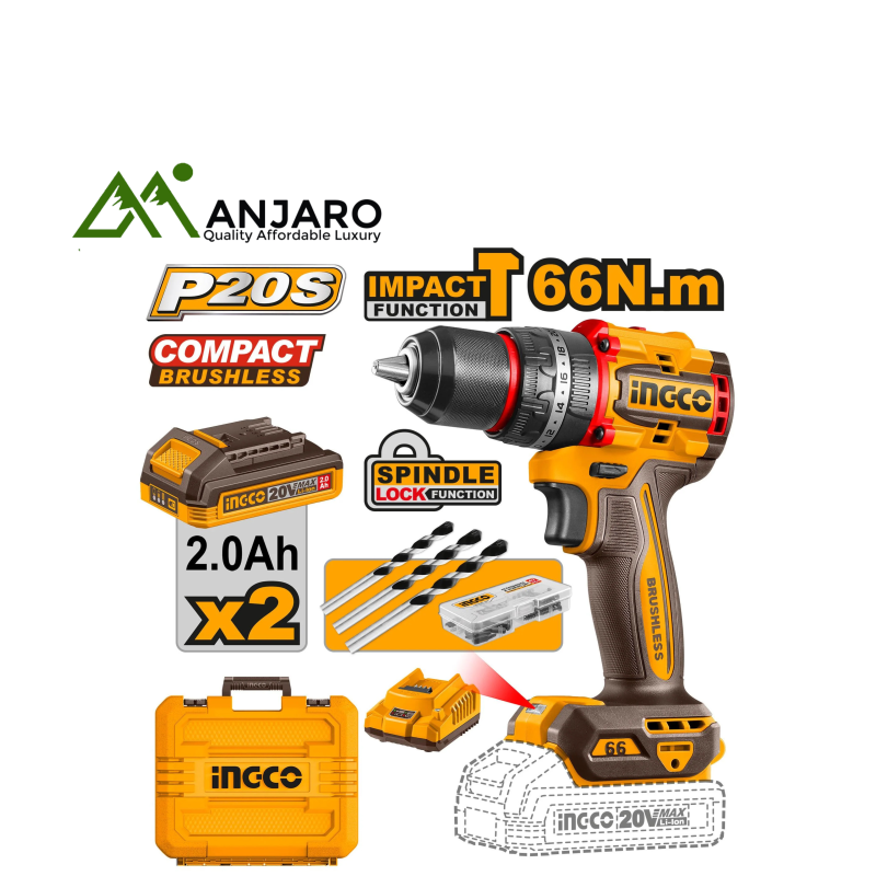 Ingco CIDLI20668 Compact BrushlessCordless Impact Drill