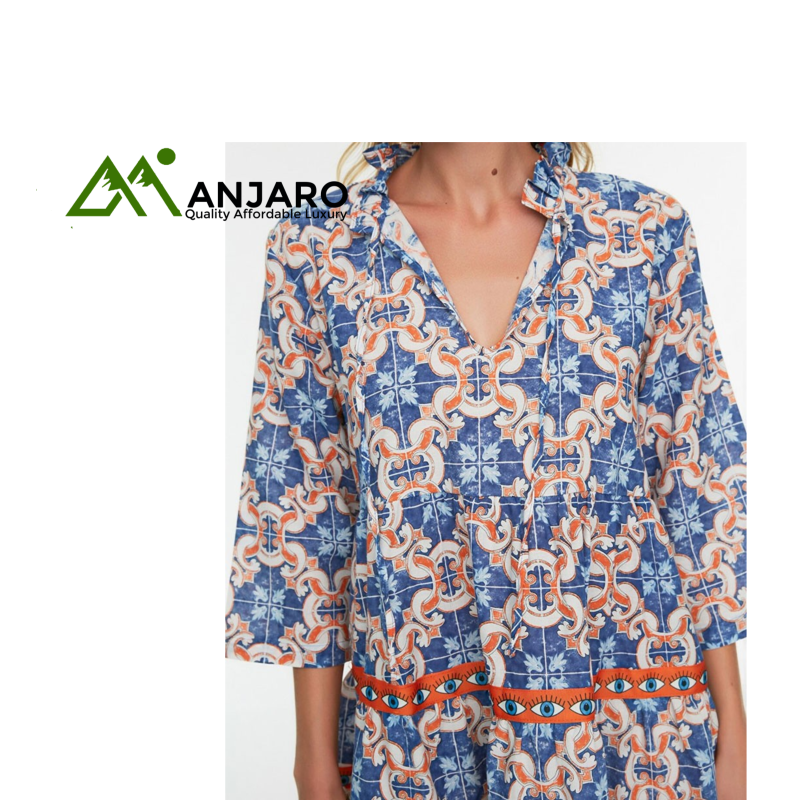 Patterned Stripe Detailed Voile Cotton Dress – Lightweight Colorful Beachwear | 100% Cotton | Sizes S–L