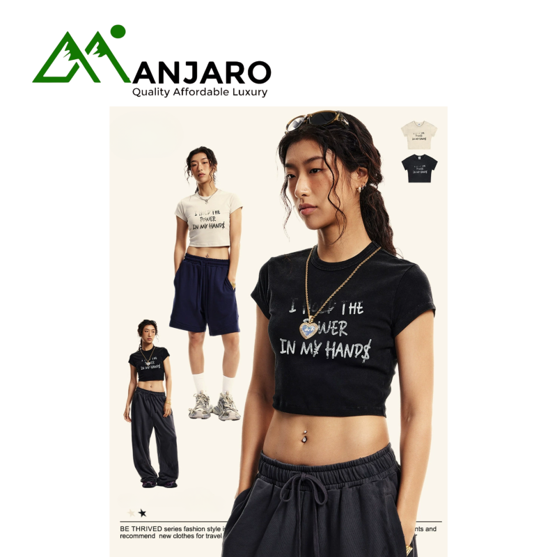 BE Women's Clothing Summer Letter Print Slim Short T-shirt (Shipping fee included)