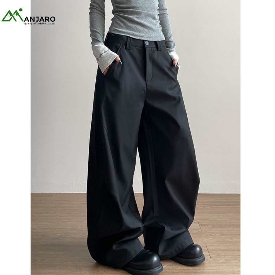 American Style High-End Pleated Machete Straight Pants HR62 – Retro Loose Unisex High-Waist Trousers for Effortless Style(Shipping Fee Included)